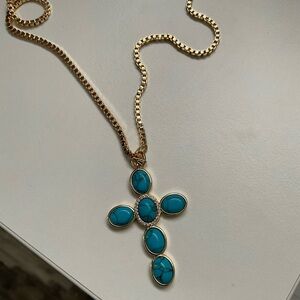 18K Gold Plated Elegant Turquoise Cross Necklace